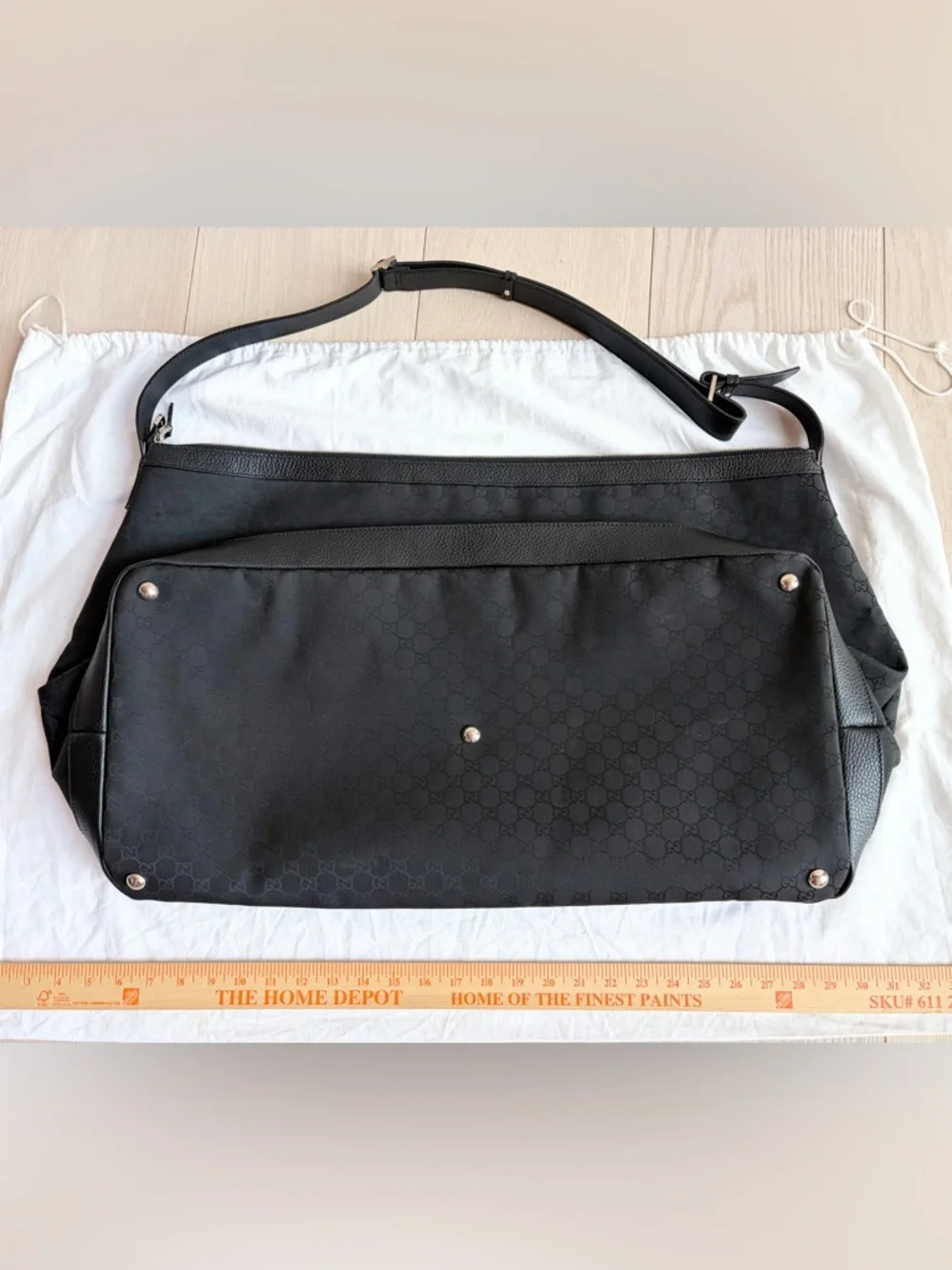 XL GUCCI Black Nylon & Leather GG Guccissima Canvas Weekender Duffle Bag Travel - Picture 2 of 7